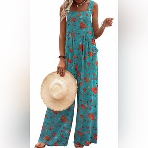 🆕Wide Leg Jumpsuits Summer Boho Floral Printed Baggy Rompers with Pockets